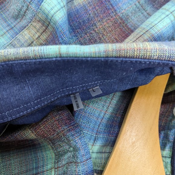 BUGATCHI Size L Mens 100% Cotton Plaid Button Down Dress Shirt in Blue Green - Picture 10 of 10